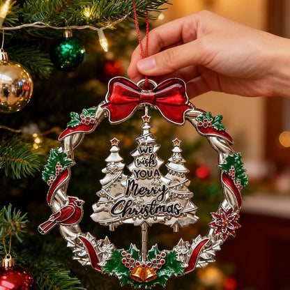 Christmas Decorations 2025 Christmas Wreath Ornament with Rotatable Xmas Tree Metal DIY Hanging Craft Collectibles for Holiday Home Party Decor Keepsake Gifts