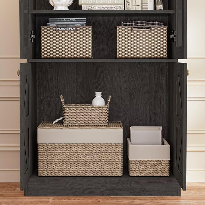 Vyre 71" Tall Farmhouse Bookshelves with Glass Doors, Set of 4 – Large Modular Bookcase with Adjustable Shelves, Storage Cabinet for Living Room, Kitchen, Home Office, Black