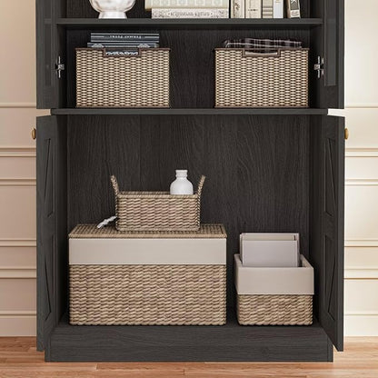 Vyre 71" Tall Farmhouse Bookshelves with Glass Doors, Large Modular Bookcase with Adjustable Shelves, Storage Cabinet for Living Room, Kitchen, Home Office, Black