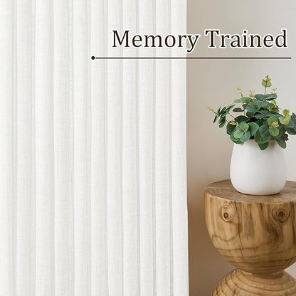 RAIN CITY White Curtains 105 Inches Long 2 Panels Set, Memory Trained Pinch Pleated Semi Sheer Privacy Curtain with Hooks, Back Tab Window Drapes for Living Room Hoom Office 50 x 105 Inch