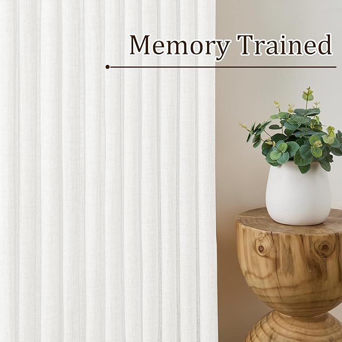 White Pinch Pleated Sheer Curtains 90 Inches Long, Textured Window Treatments Curtain for Bedroom/Living Room 42x90 Inch 2 Panels Back Tab Rod Pocket