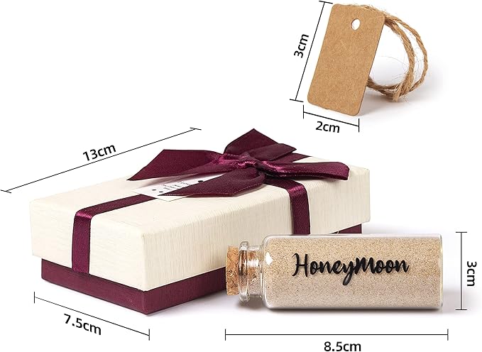 Honeymoon Sand Keepsake Jar，Bridal Shower, Wedding, Engagement, Honeymoon, Travel Gift for Couples, Newlywed, Fiance(Gift Box Includes) - 40ml Cylindrical Shape Glass