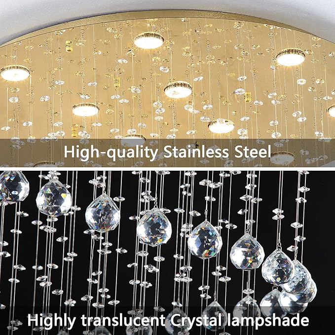118 Inches Crystal Glam Chandelier Long Light Chandeliers with Dimmable Light Bulbs Gold High Ceiling Pendants Light Fixtures for Foyer Entryway Living Room Stair