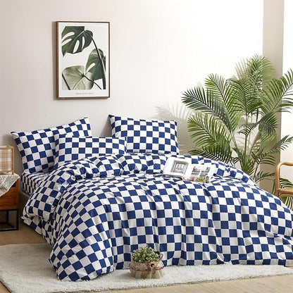 CLOTHKNOW Plaid Twin/Twin XL Comforter Sets Blue White Bedding Comforter Sets Royal Blue White Bed Comforter Blue Bedding Sets Soft