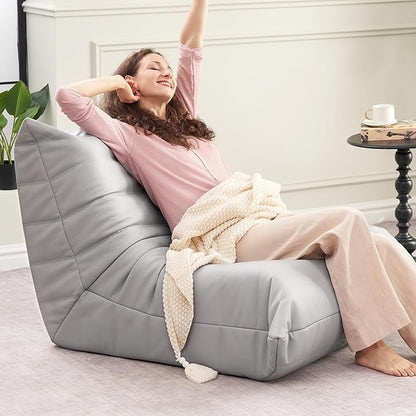 Hobestluk Giant Bean Bag Chair Lazy Floor Sofa, Fireside Sofa for Adults, Big Beanbag Faux Leather Armless Chair for Living Room Bedroom Dorm Office (Light Grey, Single)