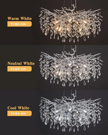 Modern Tree Branch Crystal Chandelier Luxury Silver Crystal Pendant Lighting 30" Contemporary 10-Light Chandeliers for Dining Room Kitchen Bedroom Living Room