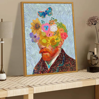 KBKBART Gold Framed Van Gogh Wall Art, Vintage Abstract Wheat Field with Cypress Canvas Impressionist Oil Painting, Farmhouse Country Landscape Wall Decor, Van Gogh Poster Art Prints for Bedroom Living Room, Gallery, Gifts for Friends or Family(12"x16")