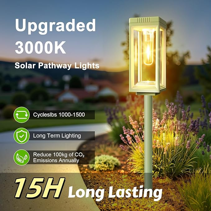 8 Pack Solar Pathway Lights Outdoor, Bright Solar Lights Outdoor Waterproof, Auto On/Off, 15+ Hours Runtime, Garden Lights Solar Powered Lighting for Pathway Yard Garden Walkway, Warm White
