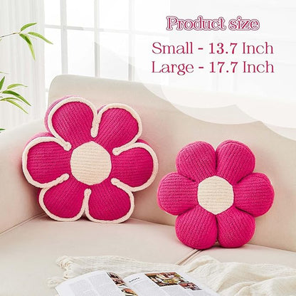 Flower Pillow, Soft Flower Decorative Throw Pillow, Cute Daisy Flower Shaped Seating Floor Cushion Room Décor Plush Pillows for Sofa Couch Bed (17.7 Inch, Hot Pink)
