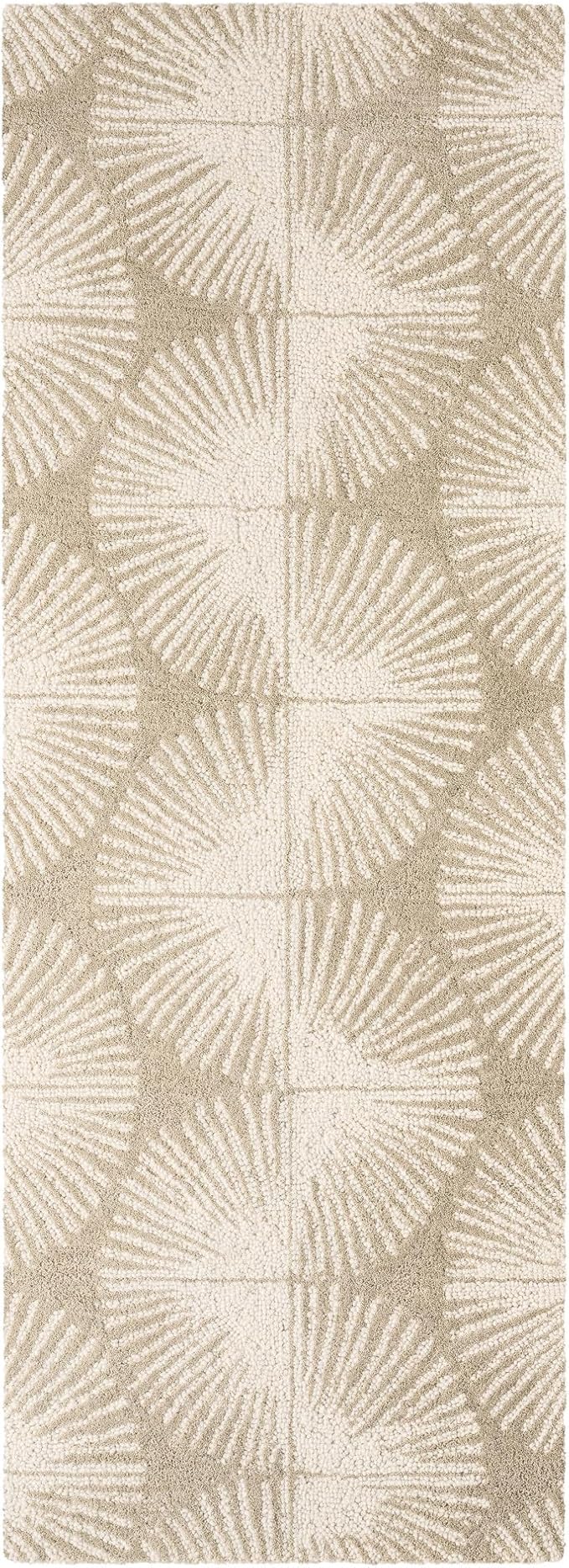 Nicole Miller New York Kendall Fluted Geo Handcrafted Runner Area Rug, 100% Wool Rug, Taupe, 2'5"x7"