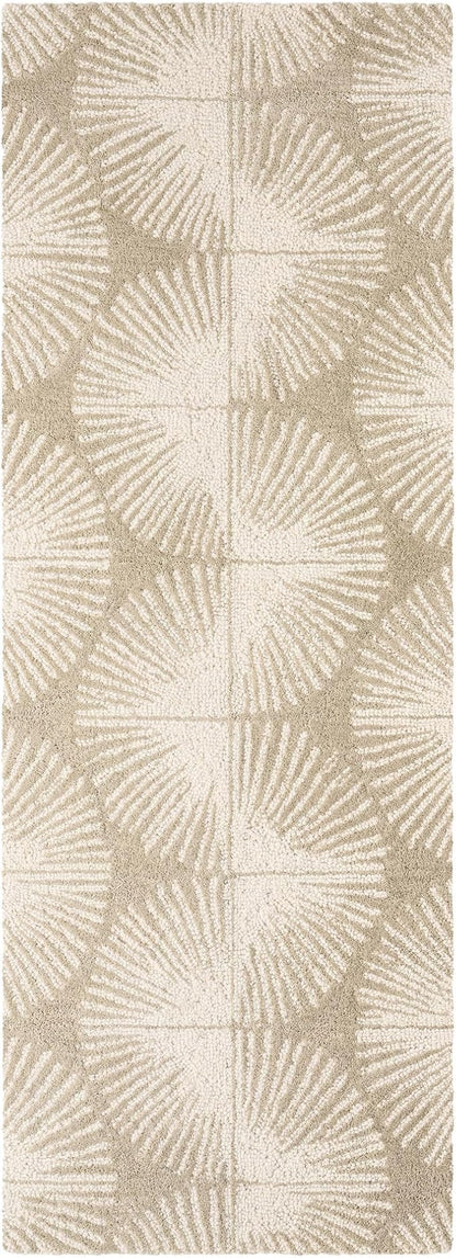 Nicole Miller New York Kendall Fluted Geo Handcrafted Runner Area Rug, 100% Wool Rug, Taupe, 2'5"x7"