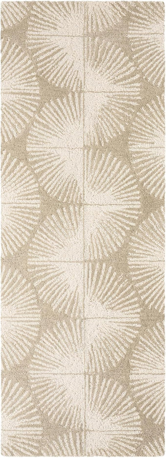 Nicole Miller New York Kendall Fluted Geo Handcrafted Runner Area Rug, 100% Wool Rug, Taupe, 2'5"x7"
