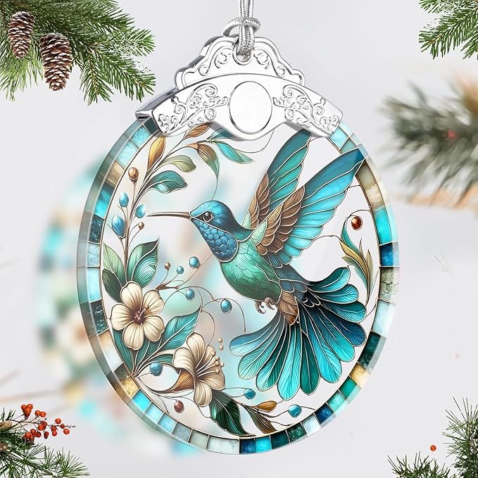 Hummingbird Stained Glass Ornament, Hummingbird Ornaments for Christmas Tree, Holiday and Xmas Presents