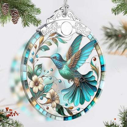 Hummingbird Stained Glass Ornament, Hummingbird Ornaments for Christmas Tree, Holiday and Xmas Presents