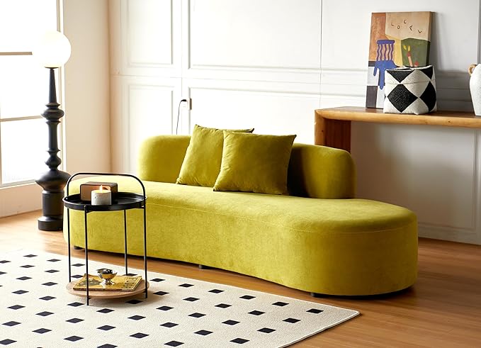 90" Curved Sofa with Throw Pillows, 4 Seater Luxury Velvet Couch with Half Moon Design and High-Density Foam, Ideal for Modern Living Room, Office & Apartment, Olive Green