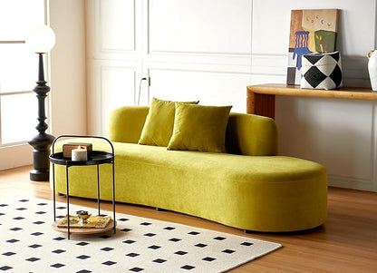 90" Curved Sofa with Throw Pillows, 4 Seater Luxury Velvet Couch with Half Moon Design and High-Density Foam, Ideal for Modern Living Room, Office & Apartment, Olive Green