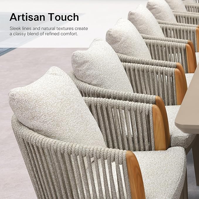 PURPLE LEAF Outdoor Dining Table Set of 15, Aluminum Outdoor Patio Table and Chairs Set with Olefin Cushions, Patio Furniture Set for Garden or Deck, Beige