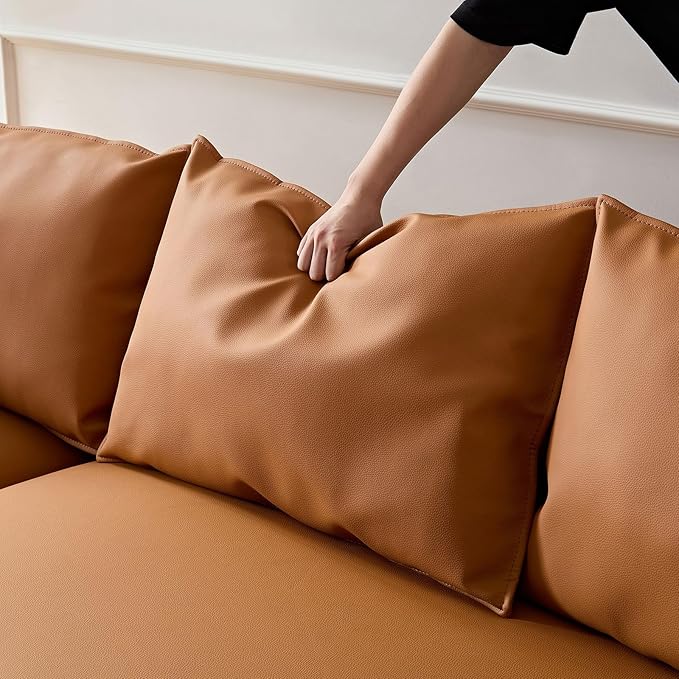 128.7'' Luxury Simple L Shape Curved Modular Sofa Modern Leather Sofa 5 Seater Fabric Eco Leather Sofa Full Grain Leather Sofas for Living Room Apartment Office (Leather+Left Facing, Orange)