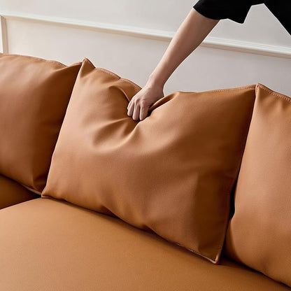 128.7'' Luxury Simple L Shape Curved Modular Sofa Modern Leather Sofa 5 Seater Fabric Eco Leather Sofa Full Grain Leather Sofas for Living Room Apartment Office (Leather+Left Facing, Orange)