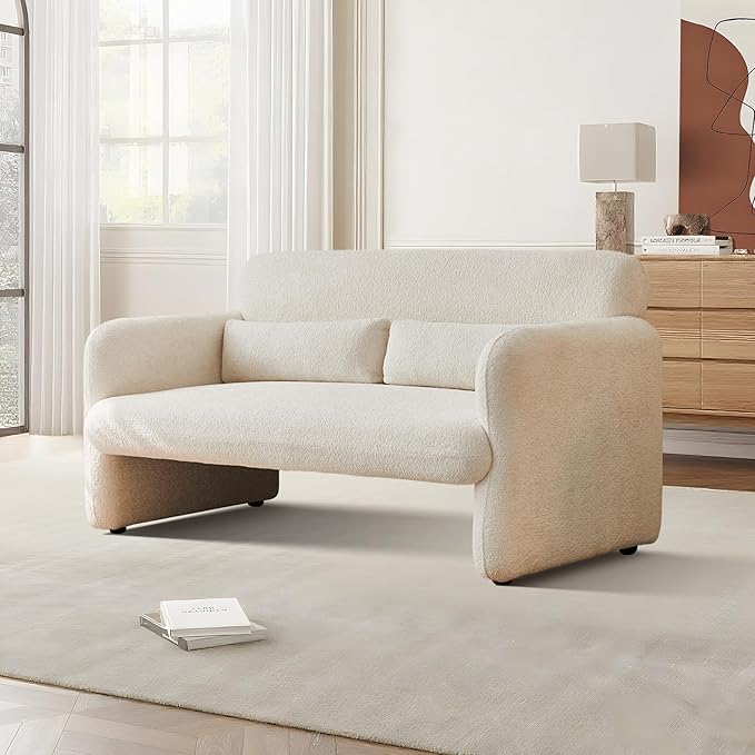 59.1'' Loveseat Sofa, 2 Seater Upgrade Sherpa Fabric Love Seat Couch, Comfy Upholstered Modern Leisure Loveseat Couches with 2 Waist Pillow for Bedroom, Office, Living Room