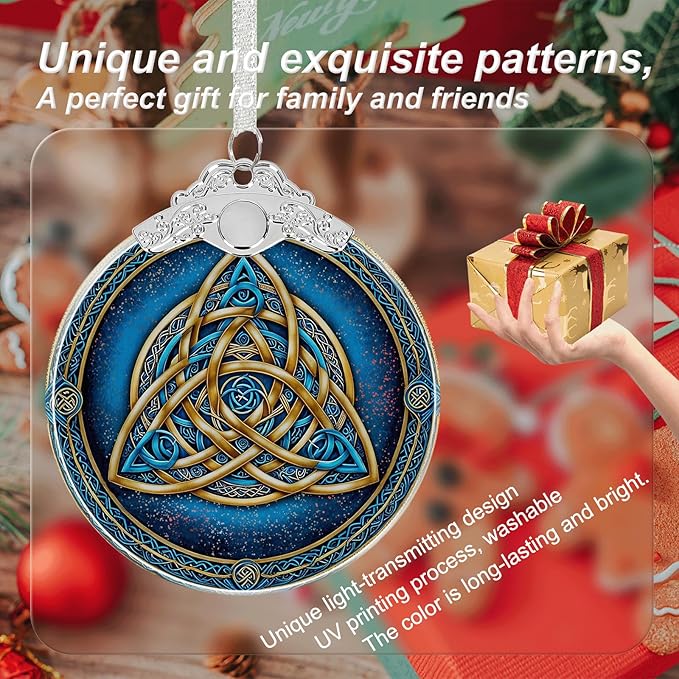 Celtic Knot Stained Glass Ornament - Hanging Ornaments for Christmas Tree, Christmas Ornaments Xmas Decorations, Holiday Keepsake Present Exchange Ideas
