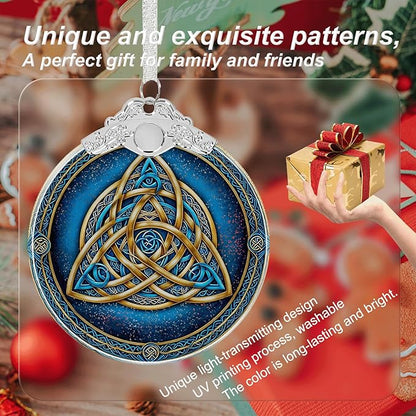 Celtic Knot Stained Glass Ornament - Hanging Ornaments for Christmas Tree, Christmas Ornaments Xmas Decorations, Holiday Keepsake Present Exchange Ideas