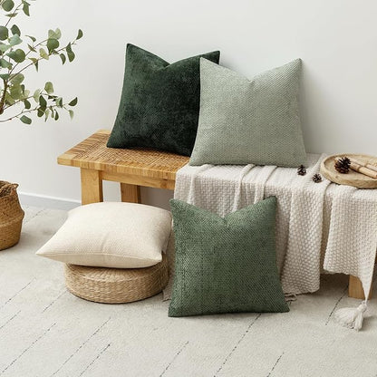 MIULEE Pack of 4 Christmas Throw Pillow Covers 20x20 Inch Neutral Green Soft Decorative Chenille Pillow Covers Farmhouse Accent Cushion Covers for Boho Home Decor Bedroom Living Room
