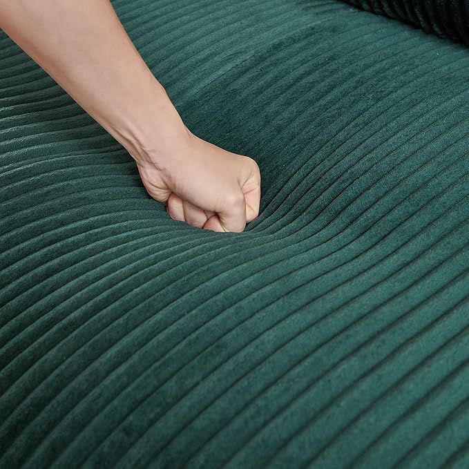 122'' Modern Curved Cloud Sofa Luxury Living Room 5 Seater Sectional Sofa Curve Design Comfortable Upholstered Sofas with Toffee Chair for Living Room Bedroom Apartment(Corduroy+Right Facing, Green)