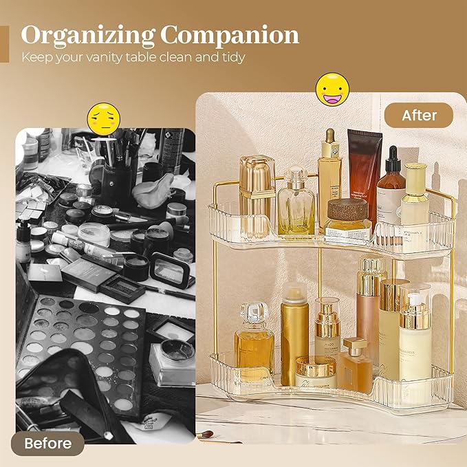 Aveniee Corner Bathroom Counter Organizer, Bathroom Countertop Shelf Makeup Organizer for Vanity Perfume Corner Storage (2 Tiers, White)