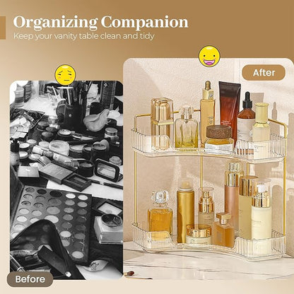 Aveniee Corner Bathroom Counter Organizer, Bathroom Countertop Shelf Makeup Organizer for Vanity Perfume Corner Storage (2 Tiers, White)