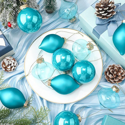 Zomiboo 12 Pcs Turquoise Green Glass Christmas Ball Ornaments Set 3.15" Hanging Shatterproof Glass Bulbs for Christmas Tree Baubles Bulk for Holiday Xmas Tree Decorations Gifts