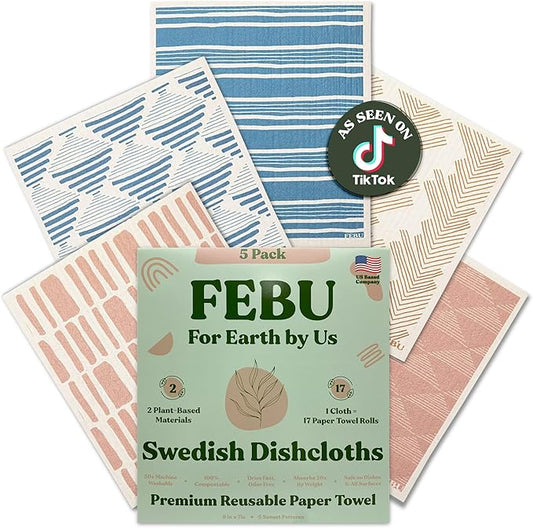 FEBU Swedish Dishcloths 5 Pack Sunset Reusable Washable Kitchen Dish Towels Tabletop Decor