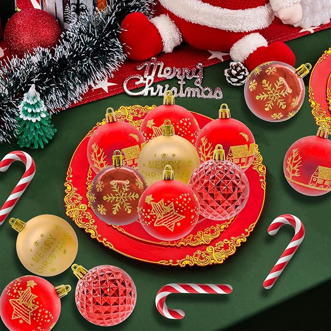 40PCS 2.36" Christmas Balls Ornaments, Plastic Christmas Tree Ornaments, Holiday Baubles, Hanging Decorations for Xmas Trees Holiday Party, Burgundy Baubles