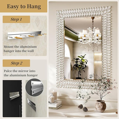 Kelly Miller Large Jeweled Wall Mirror for Wall Decor, 28"x40" Luxury Sparkling Diamond Mirror Beveled Modern Wall Decoration for Bathroom, Living Room, Bedroom, Hallway, Entryway