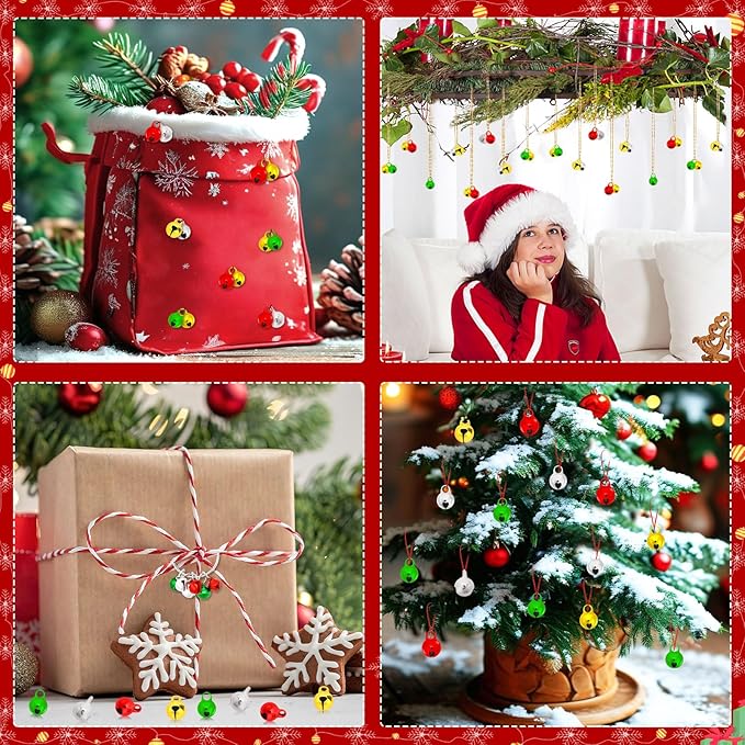 Augshy 200 Pieces Jingle Bells 1/4 Inch Craft Bell Mini Bell Bulk for Christmas Home and Pet Decorations Bracelet Necklace Jewelry Making Xmas Decor Party Favors Supplies (Gold, Silver, Red, Green)