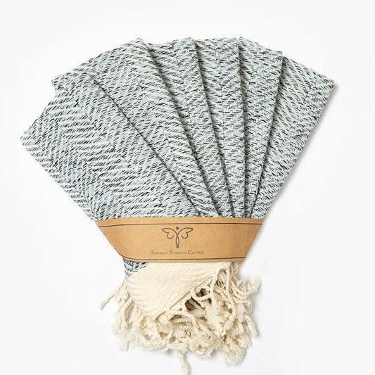 SMYRNA TURKISH COTTON Herringbone Series Kitchen Dish Towels Pack of 6, Machine Washable Wash Cloths, Ultra Soft, Absorbent, Prewashed and Quick Dry Turkish Dish Towels, 12x12 Inch (Light Blue)