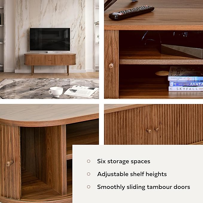 WERMO 55'' TV Stand with Storage and Shelves for 32-60 inch TV. Wood Entertainment Center with Doors for Living Room and Bedroom, Mid Century Modern Console Table, Television Stand (Walnut)