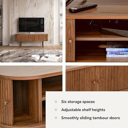 WERMO 55'' TV Stand with Storage and Shelves for 32-60 inch TV. Wood Entertainment Center with Doors for Living Room and Bedroom, Mid Century Modern Console Table, Television Stand (Walnut)