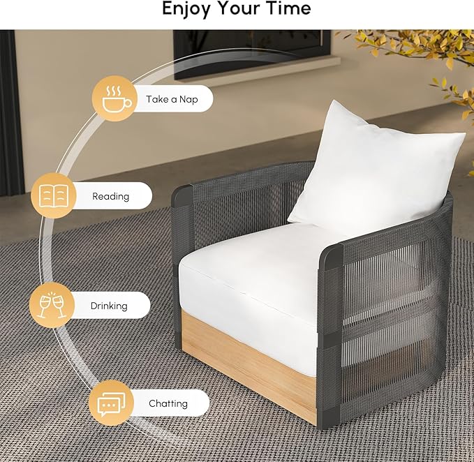 homary Rattan 360° Swivel Chair, Outdoor Chair Wicker Furniture with Thickened Cushions and Aluminum Frame for Garden, Balcony, Indoor, Black and Gray