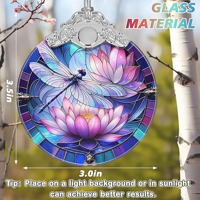 Stained Glass Dragonfly on Lotus Flower Ornament - Christmas Tree Decor Idea