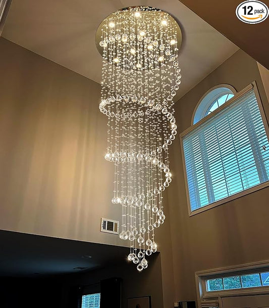 118 Inches Crystal Glam Chandelier Long Light Chandeliers with Dimmable Light Bulbs Gold High Ceiling Pendants Light Fixtures for Foyer Entryway Living Room Stair