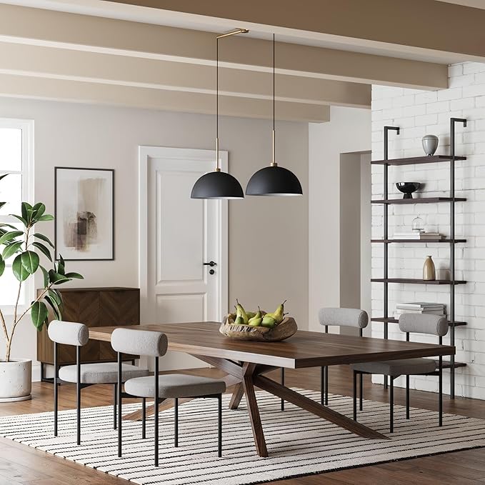 Nathan James Percy Modern 2-Light Pendant Island Light Fixture, Hanging Lights with Metal Shade and Adjustable Cord, for Kitchen, Living Room, Black/Vintage Brass