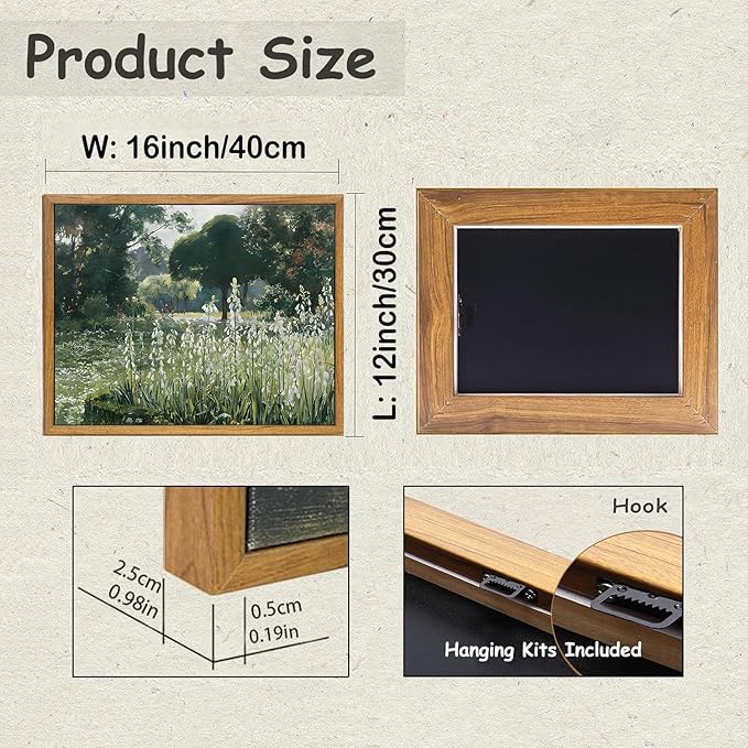 KBKBART Framed Canvas Wall Art, Vintage Meadow with Flowers Oil Painting, Classical Canvas Artwork Decor, Scenery Wall Art Prints for Bedroom Living Room, Bathroom Decor, Gallery, Gifts for Friends or Family (12"x16")