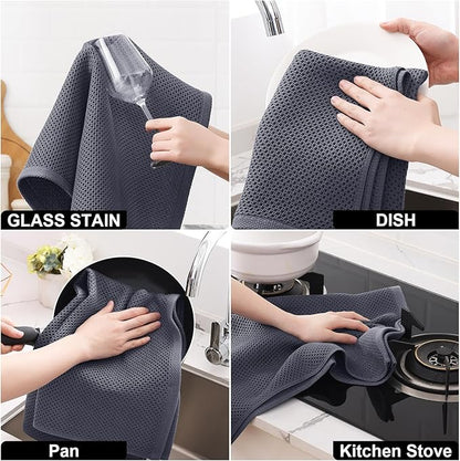 Homaxy 100% Cotton Kitchen Towels and Dishcloths Set, Large 12 x 12 Inches and 20 x 28 Inches, Set of 8 Bulk Kitchen Towels Set, Ultra Soft Absorbent Dish Cloths for Washing Dishes, Dark Grey