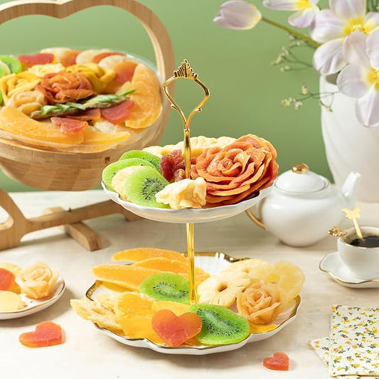 Dried Fruit Gift Basket- Heart Shaped Food Tray- Gourmet Assortment of Premium Tropical Fruits in Reusable Bamboo Heart Basket – Healthy Holiday Snack Gift for Thanksgiving, Christmas, Corporate Gifting- Bonnie and Pop