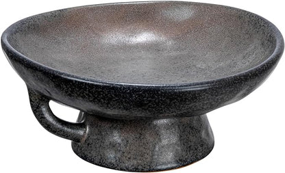 Creative Co-Op Stoneware Bowl with Handle and Base Decorative Object, Black Reactive Glaze
