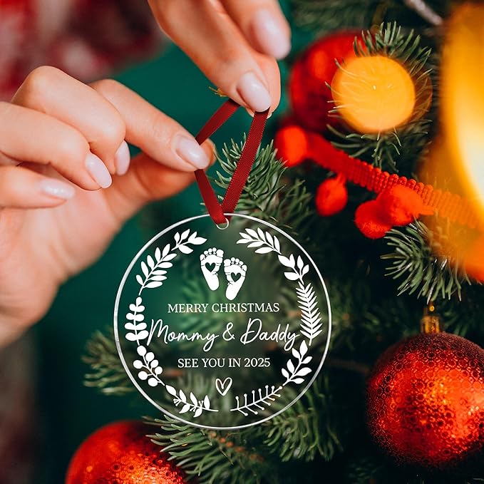 Merry Christmas Mommy & Daddy 2025 Ornament - Expecting Baby Mom Dad Ornament Xmas Gifts for New Mom Dad New Parents Gifts - Pregnancy Announcement for Husband Coming Soon 2025 Baby