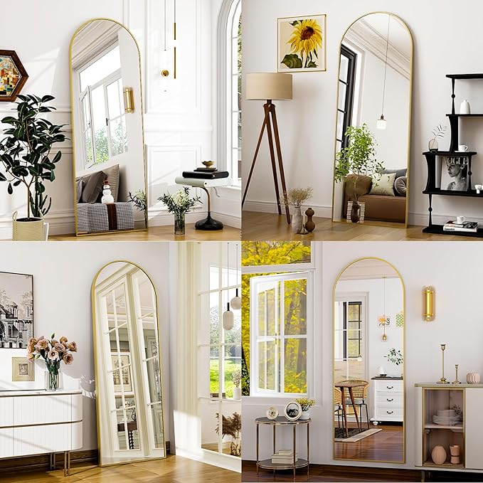 21" x 64"Arched Full Length Mirror - Wall Mounted Floor Mirror- Aluminum Alloy Frame Full Body Mirror for Bathroom Living Room Bedroom and Entryway Gold