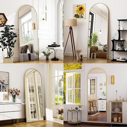21" x 64"Arched Full Length Mirror - Wall Mounted Floor Mirror- Aluminum Alloy Frame Full Body Mirror for Bathroom Living Room Bedroom and Entryway Gold