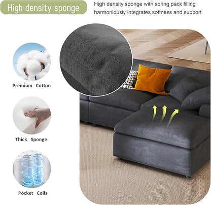 129" Large Modular Sectional Sofa L Shaped Modern Couch, Grey